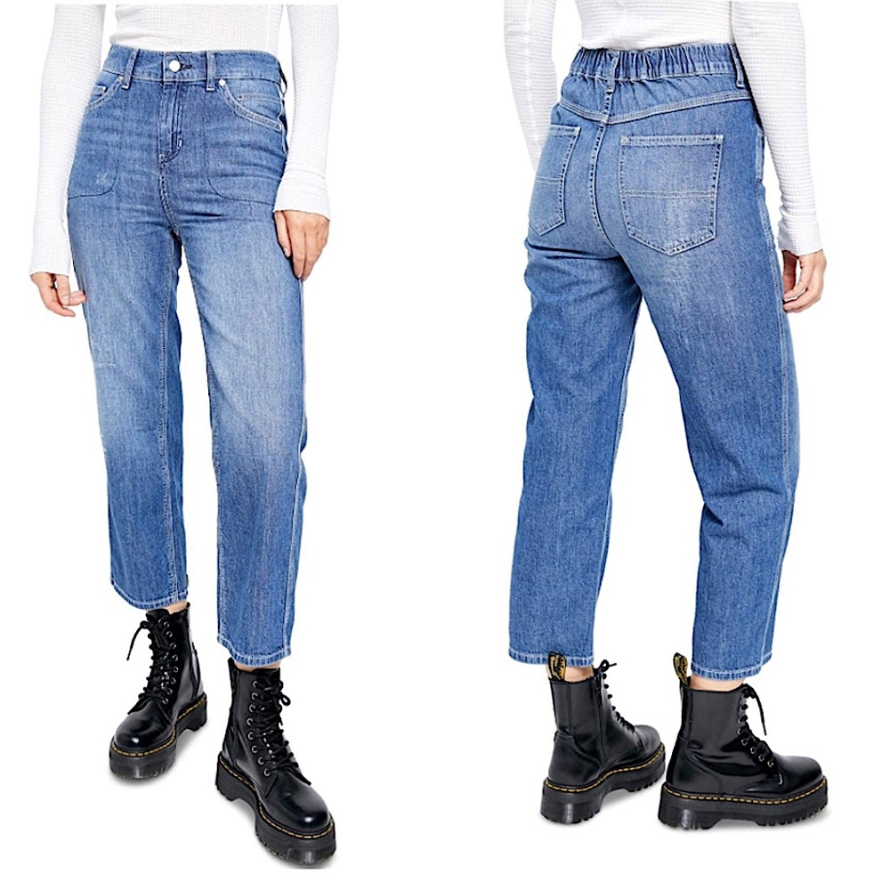 FREE PEOPLE Chloe Baby Barrel elastic waist crop jeans S